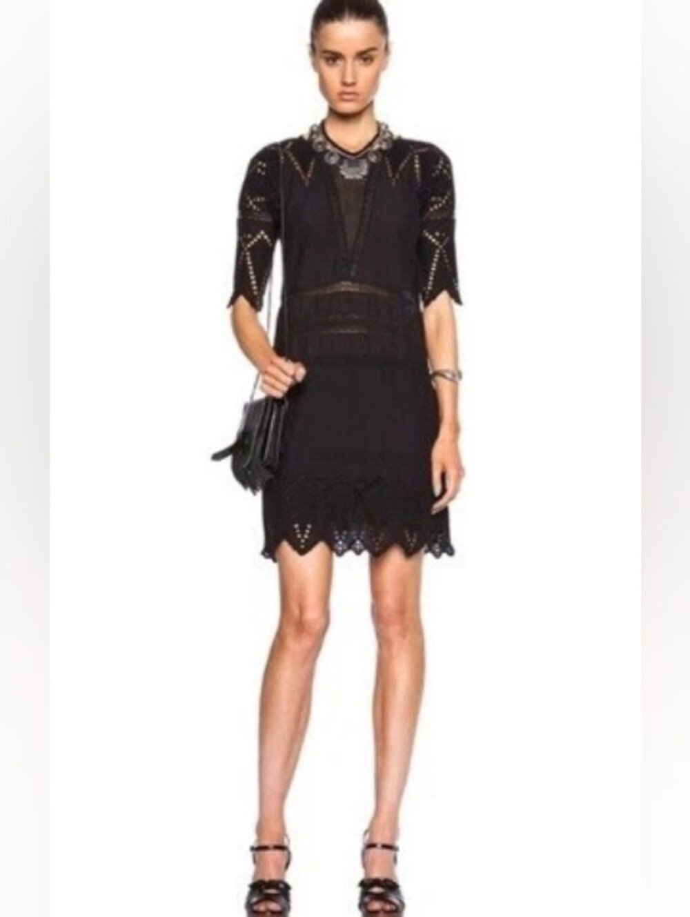 Ulla Johnson Black Eyelet Minidress w/ Mesh & Embroidery 4